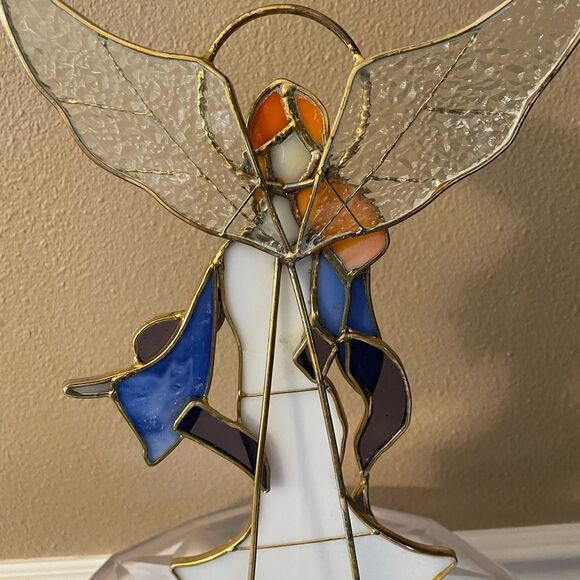 Stained glass Red Headed Angel Candle Holder - Picture 12 of 16
